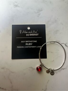 Alex and Ani July Birthstone Ruby Bangle Bracelet - Silver Tone with Red Charm